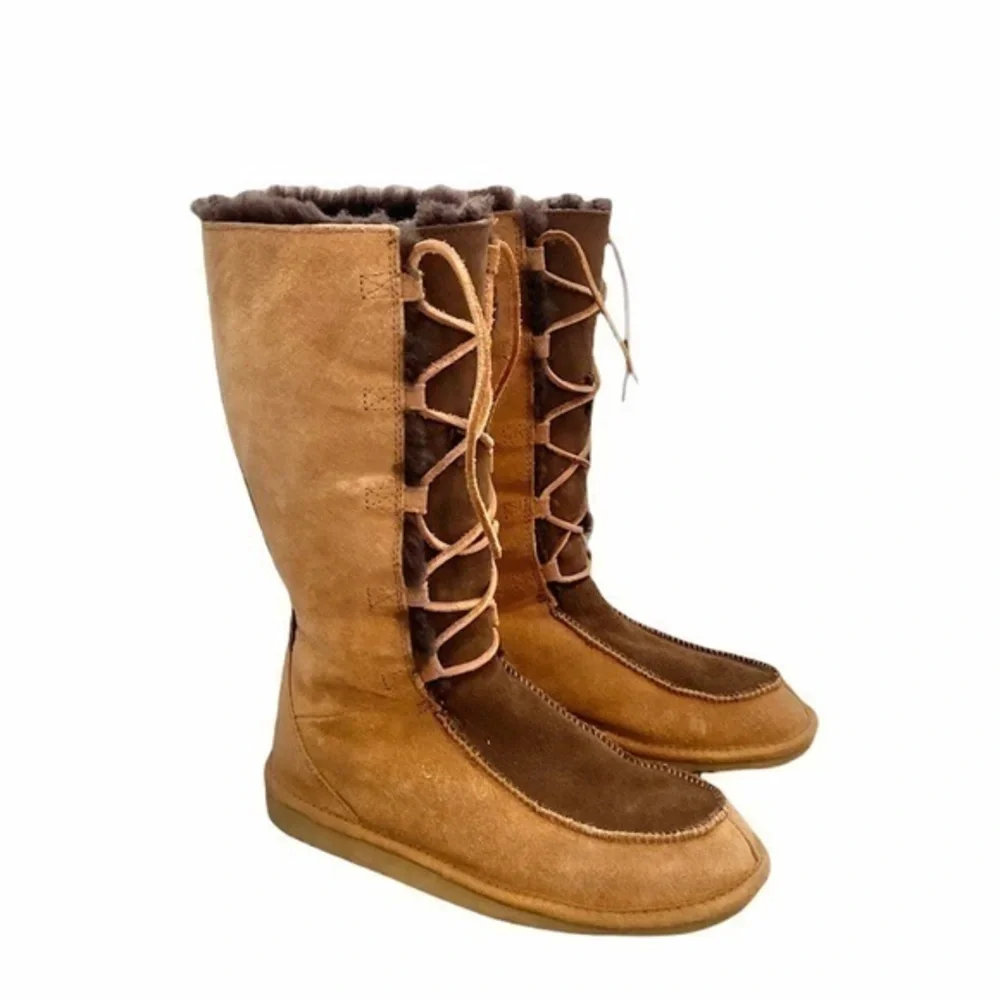 UGG Whitley Suede‎ Tan Brown Lace Up Winter Snow Boots Size 6